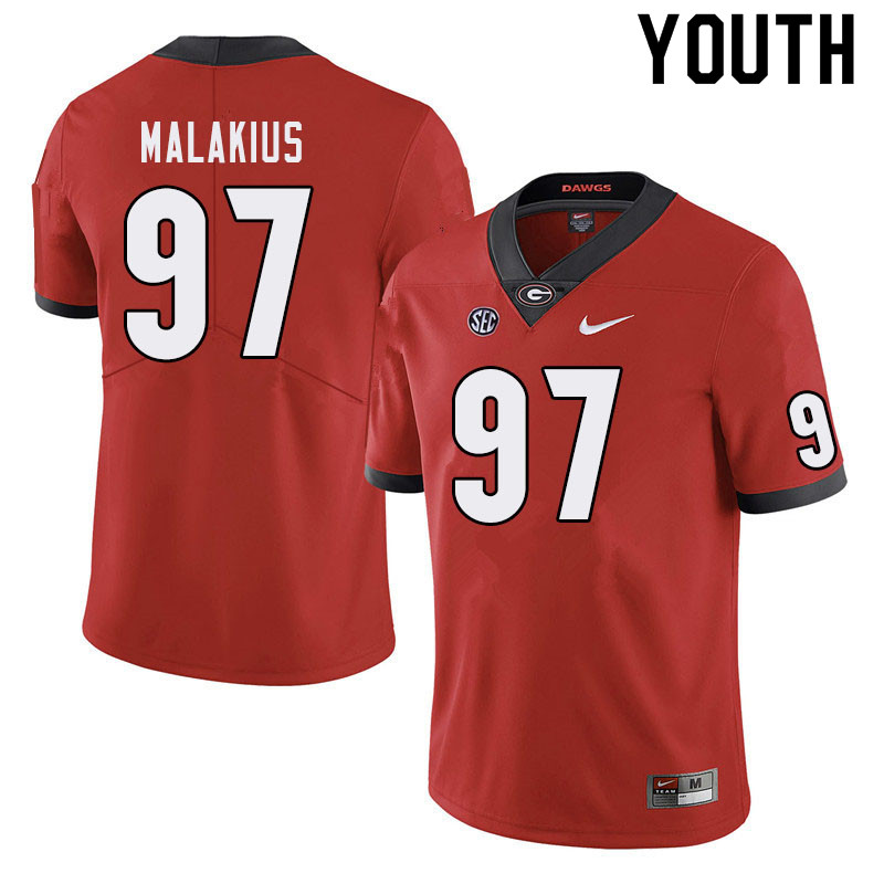Youth #97 Tyler Malakius Georgia Bulldogs College Football Jerseys Sale-Red